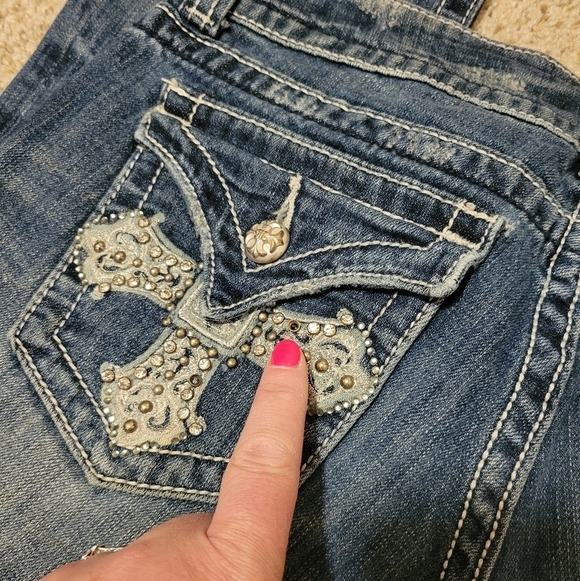 Miss Me Boot Cut Jeans Embellished Bedazzled Sparkle Diamond Crosses JP5046-4 - Picture 12 of 12